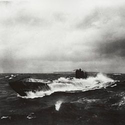 Photograph of German Submarine of the UB Class in Rough Seas
