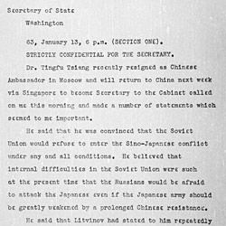 Telegram from Ambassador William C. Bullitt Regarding the Sino-Japanese War