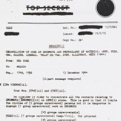 Decryption of Soviet Diplomatic Telegram Relating to the Code Name "Enormous" and Photography of Material