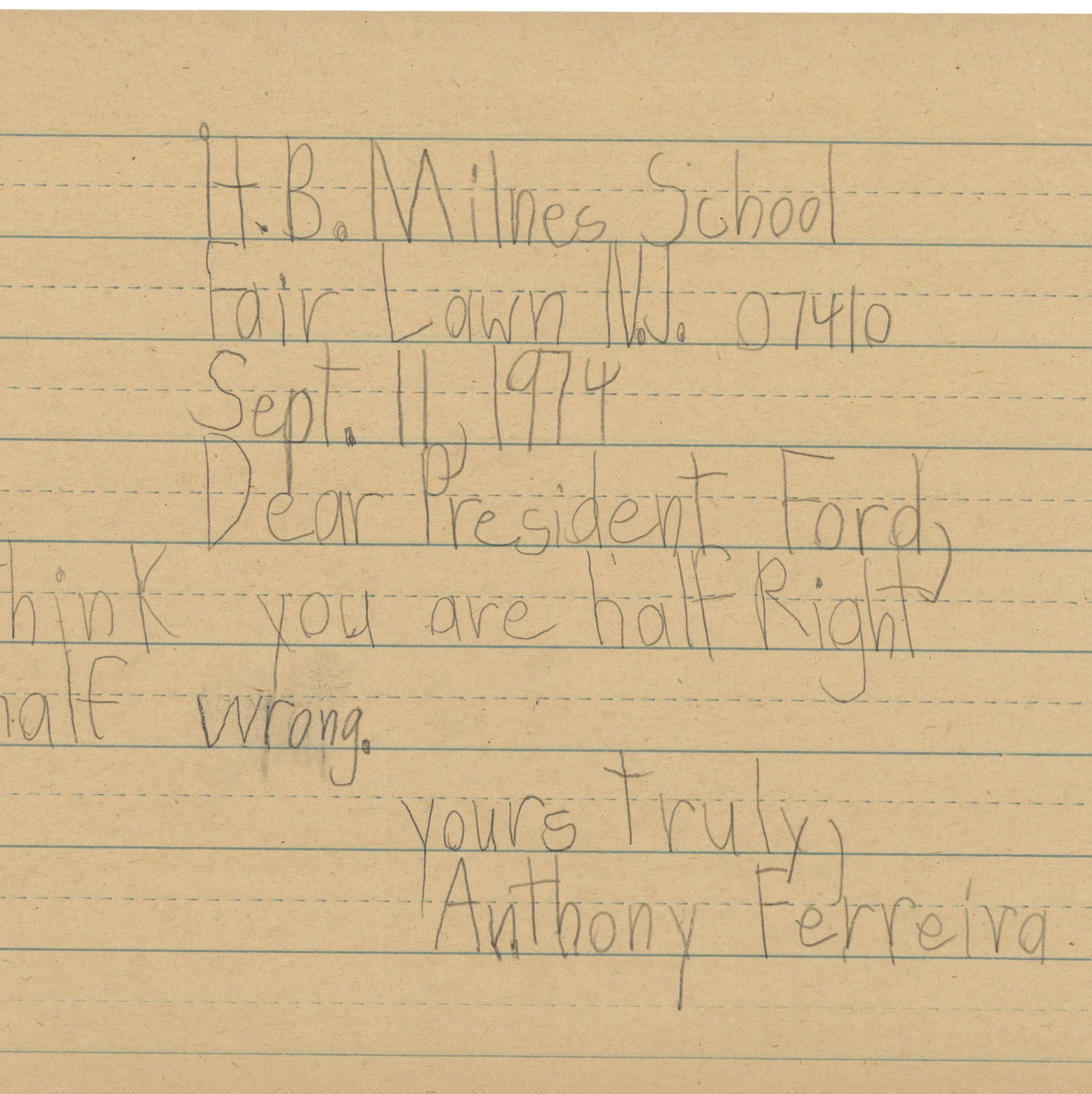 Letter to President Gerald Ford from Anthony Ferreira