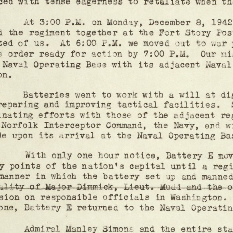 War Diary for Coast Artillery