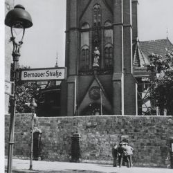 Berlin Wall Along Bernauer Street Blocks Entrance to Church in East Berlin Symbolically Reminding Germans of Communist Opposition to Religion
