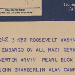 Telegram from 36 American Writers to President Roosevelt