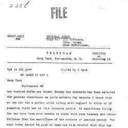 Telegram from Franklin Roosevelt, Assistant Secretary of the Navy, Regarding Mother