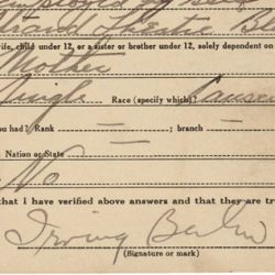 World War I Draft Registration Card for Irving Berlin
