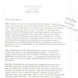 Letter from Richard Nixon Declining to Produce Certain Tape Recordings 