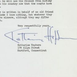 Letter from Katherine Hepburn to G. G. Killinger, U.S. Board of Parole