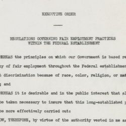 Executive Order 9980, Dated July 26, 1948, in which President Truman sets Regulations Governing Fair Employment Practices within the Federal Establishment