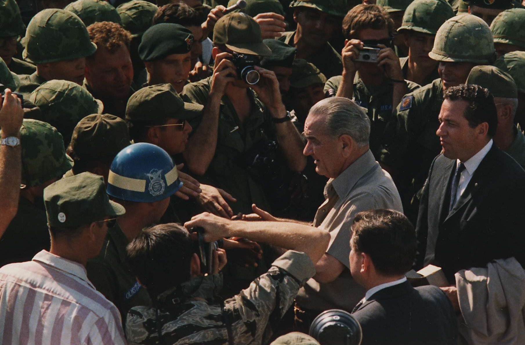 President Johnson Shakes Troops