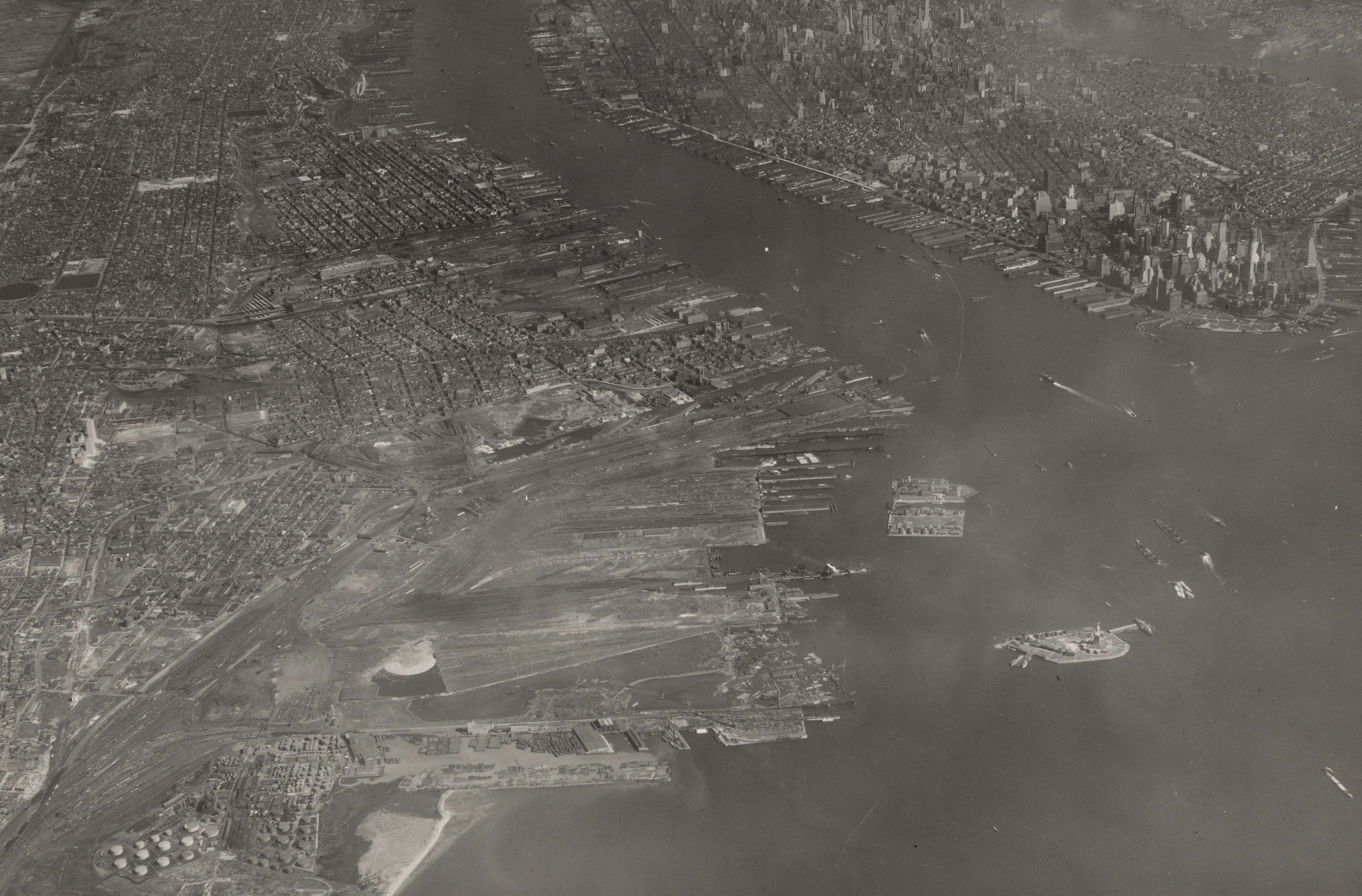Airscape of Upper Bay of New York Harbor on Jersey City side