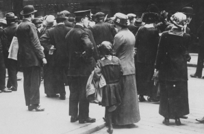 Crowds Waiting for Bulletins About the Lusitania Survivors. May, 1915