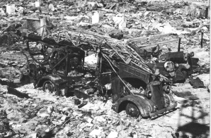 Destroyed Vehicles in Hiroshima After Atomic Bomb
