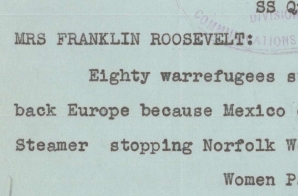 Telegram from Passengers on the Ship Quanza to Eleanor Roosevelt