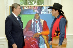 President Ronald Reagan Receiving a Native American Painting from John Nieto in The Oval Office