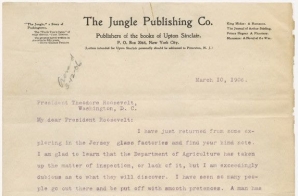 Letter from Upton Sinclair to President Theodore Roosevelt