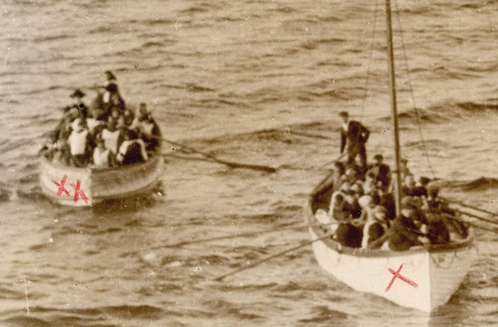 Photograph of Two Lifeboats Carrying Titanic Survivors