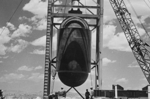 ["Jumbo" atomic device being positioned for "Trinity" test at Alamogordo, New Mexico.]