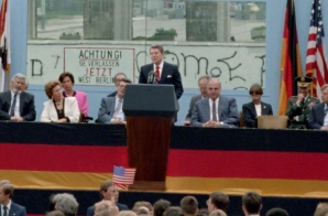President Reagan Giving a Speech at the Berlin Wall