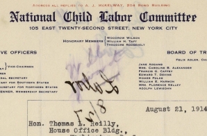 Letter from National Child Labor Committee Regarding Child Labor Reform