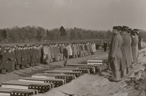 Coffins of American Soldiers at the U.S. Army Cemetery in Cambridge, England