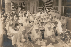Female Factory Office Workers Volunteering to Pack Bandages for the American Red Cross