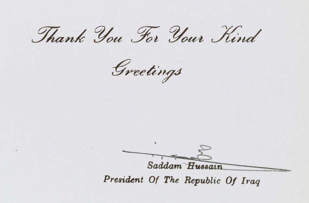 Card from Saddam Hussein to George H. W. Bush
