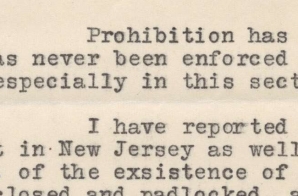 Letter Identifying Two Establishments in New Jersey Breaking the Prohibition Law