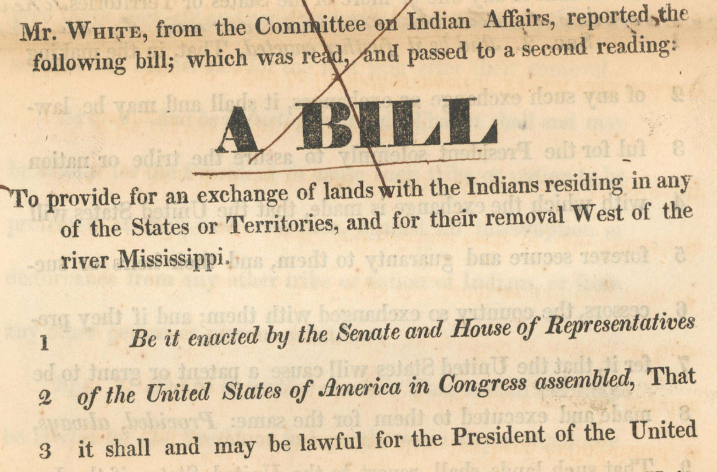 Bill S. 102 Proposing the Indian Removal Act