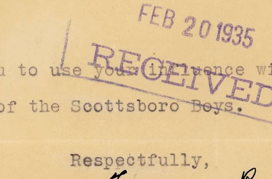 Letter from New Deal Girls Social Club to Eleanor Roosevelt about the Scottsboro Boys