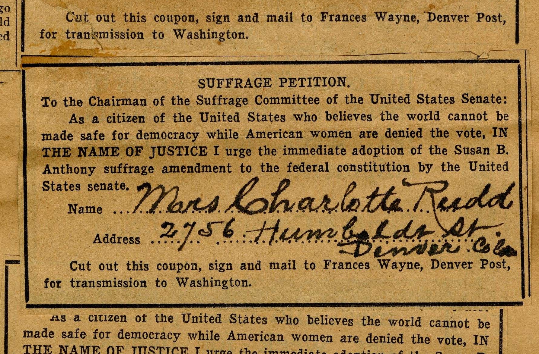 Denver Post Suffrage Petitions