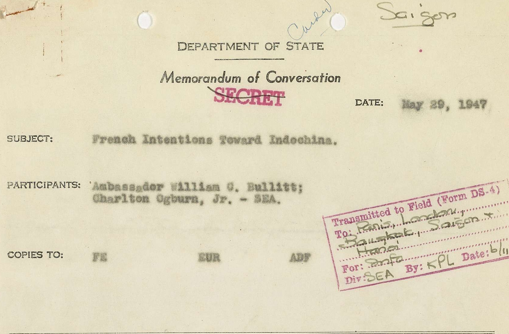 Memorandum of Conversation Between Ambassador William G. Bullitt and Charlton Coburg