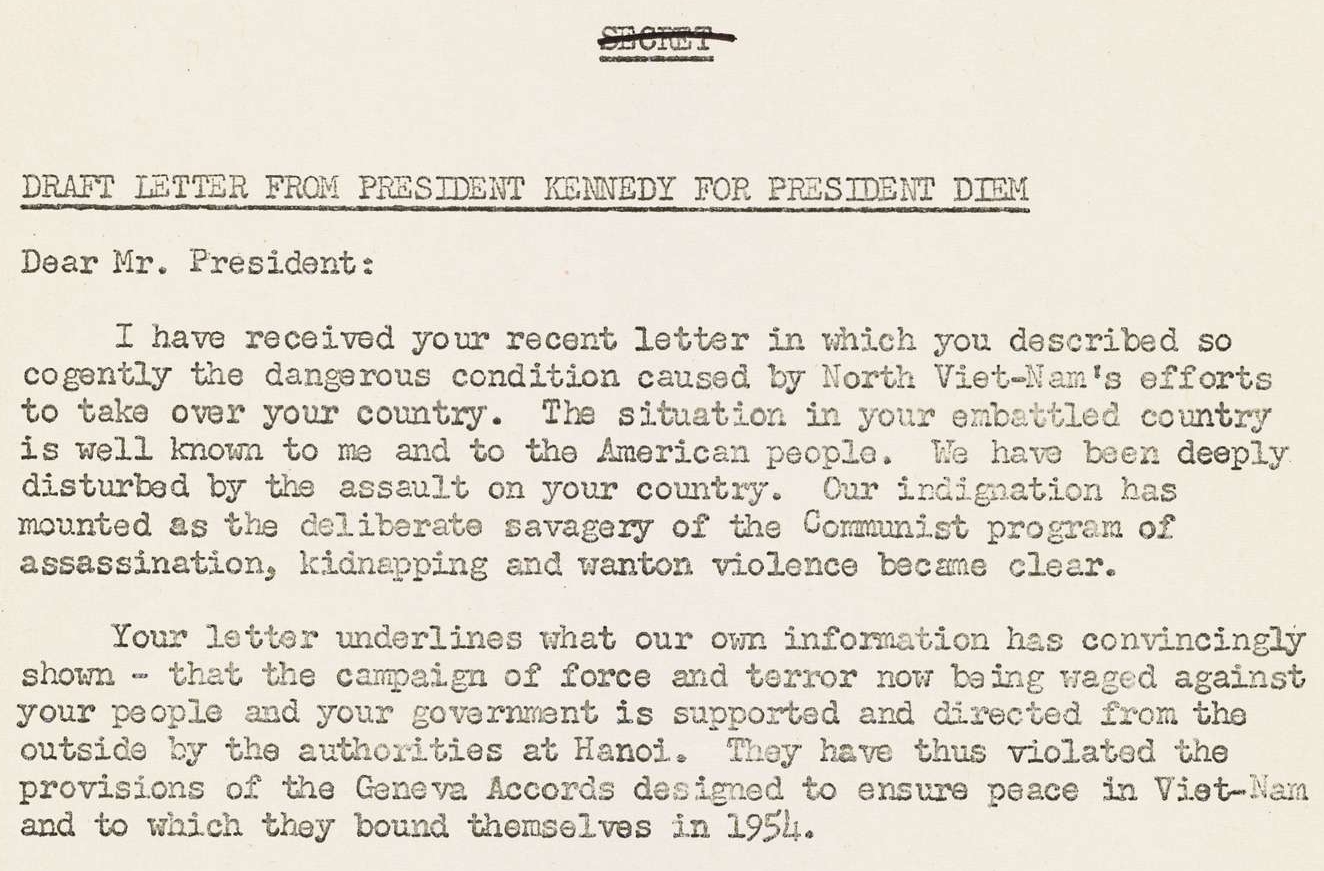 Draft Letter from President Kennedy to President Diem