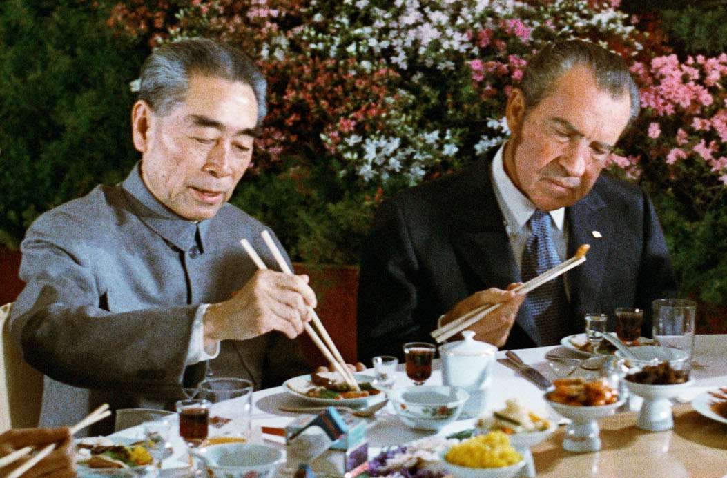 President Nixon Eating with Premier Chou En-lai