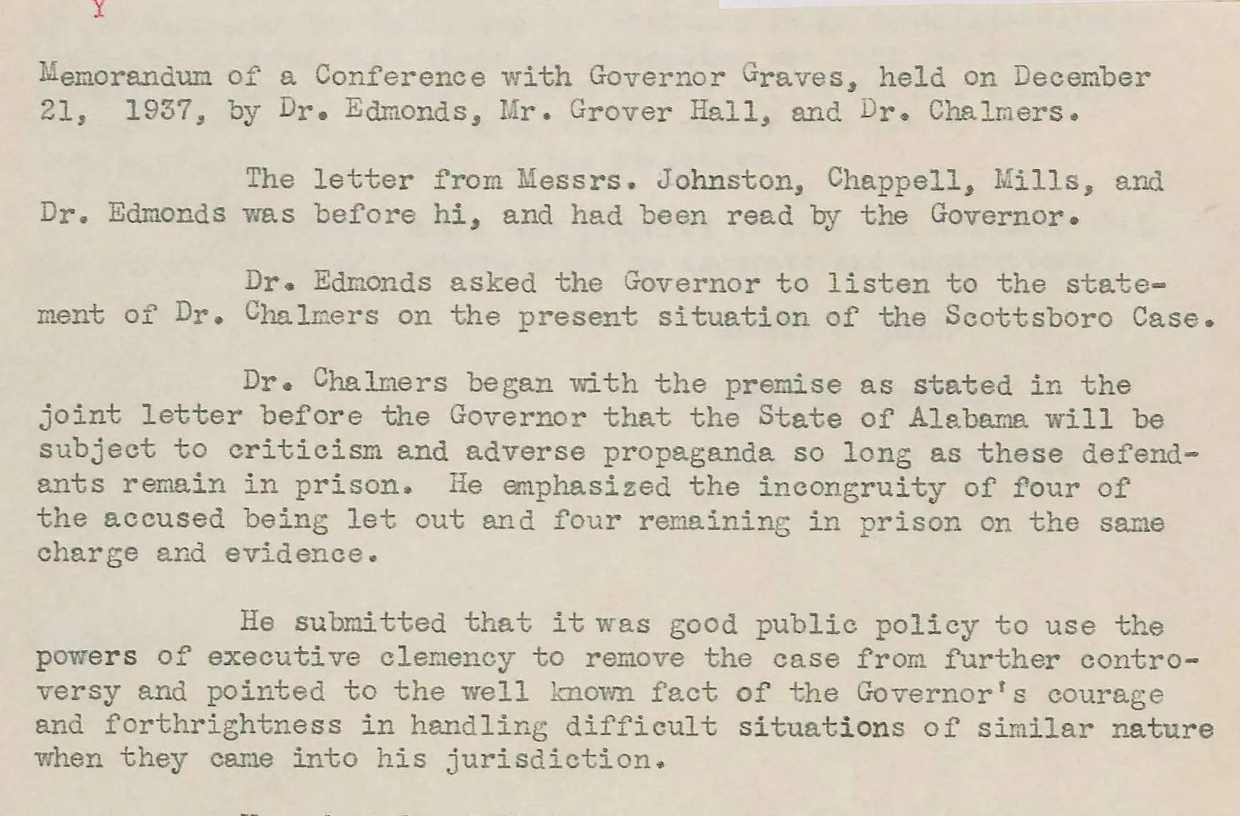Memorandum of a Conference of Governor Graves, Dr. Edmonds, Mr. Grover ...