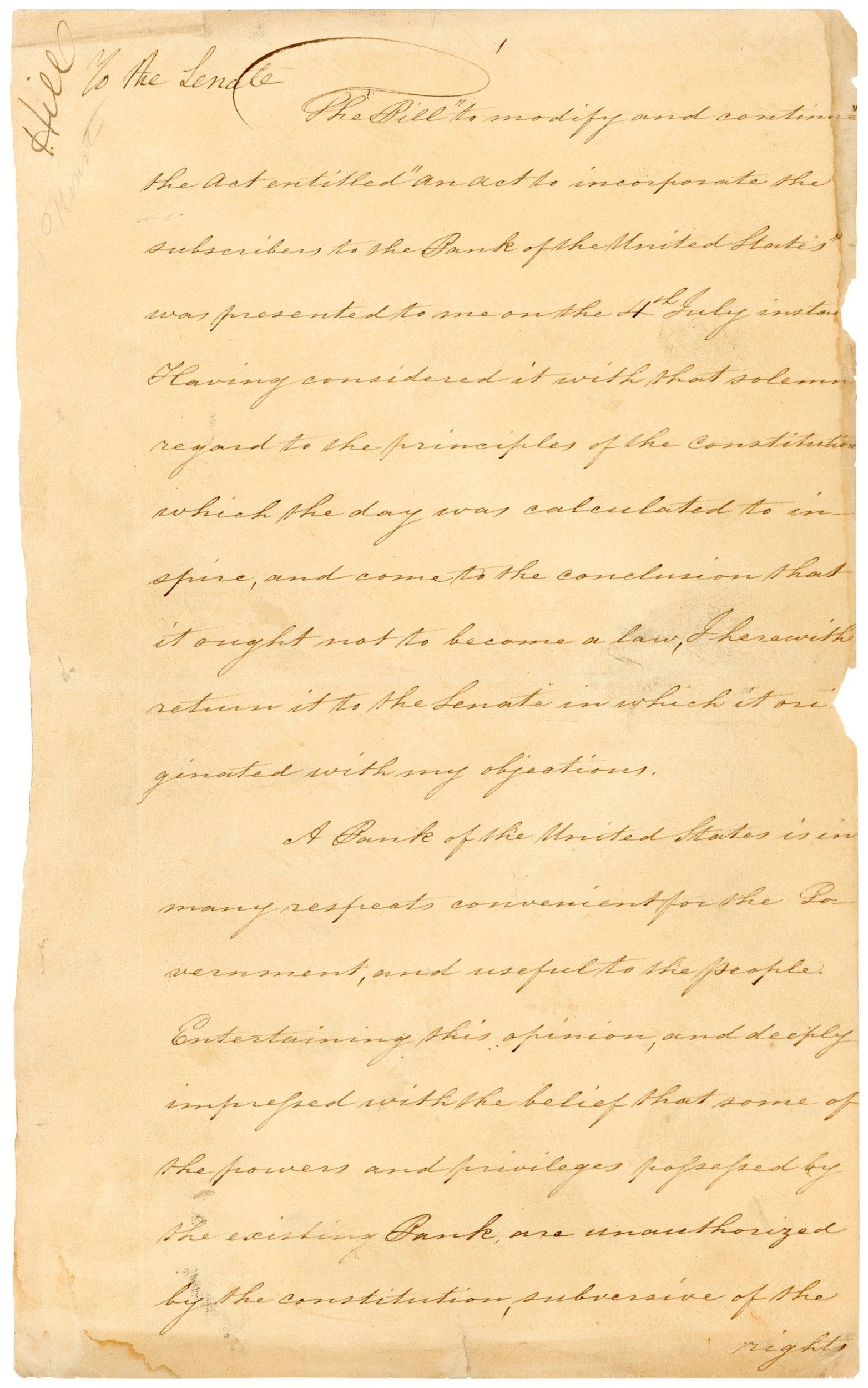 Selection from President Andrew Jackson's Veto of the Bank Recharter ...