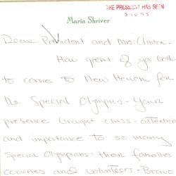 Maria Rodham Letter from Maria Shriver to President William Jefferson Clinton and ...