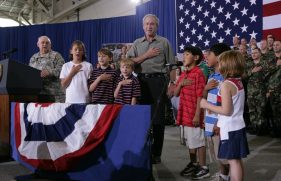 President Bush delivers remarks to the West Virginia Air National Guard - 167th Airlift Wing and their families - in Martinsburg, WV