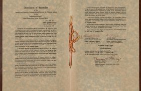 Instrument of Surrender of the Japanese and and Japanese-controlled armed forces in the Phiippine Islands to the Commanding  General United States Army Forces, Western Pacific
 box 1; hms identifier hd1-98953335 Naid: 6943527